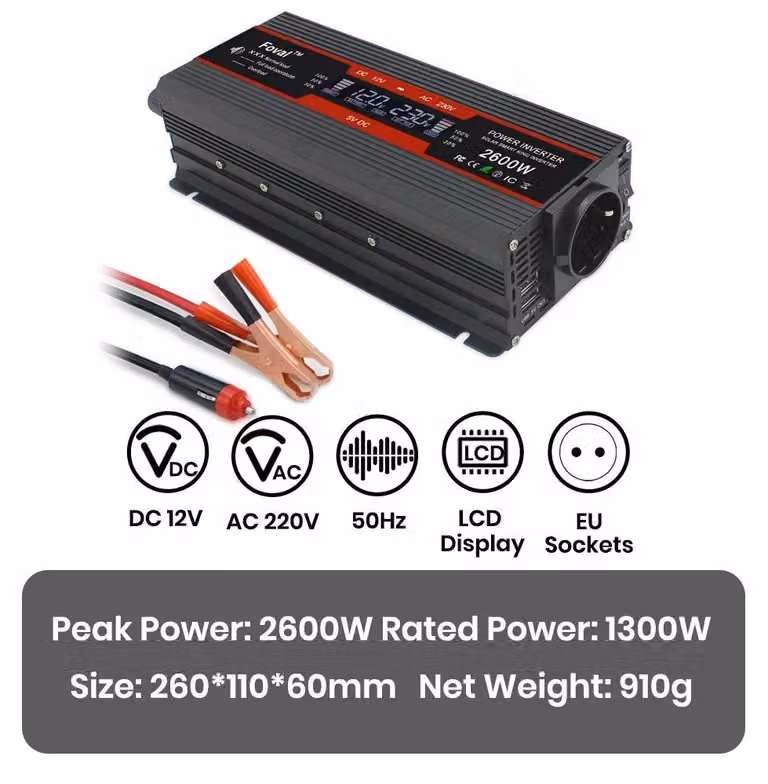 Inverter, caratteristiche di sicurezza avanzate, design compatto, 2600 W, 12 V, nero