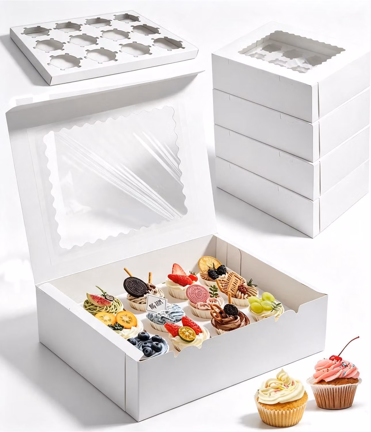 Contenitori per muffin, in cartone, con 12 scomparti, confezione da 10 pezzi, con finestra trasparente, ideali per la cucina