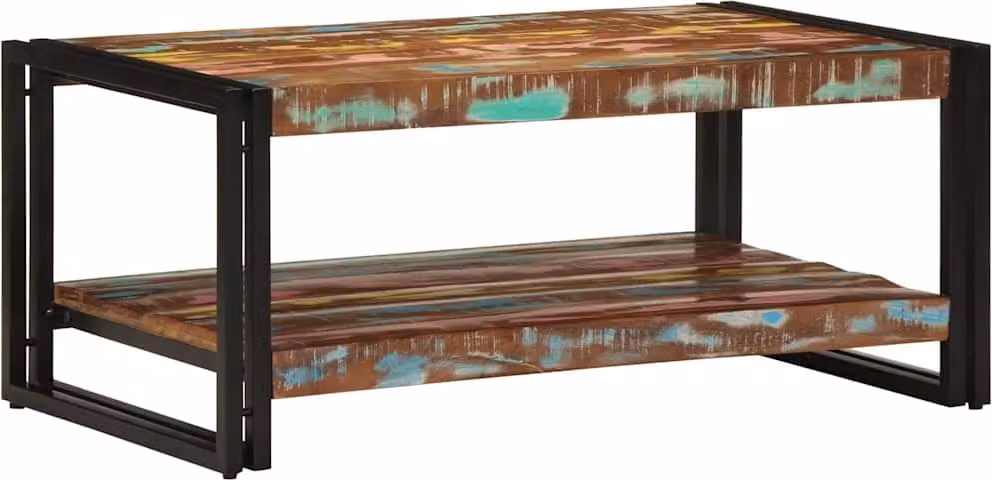 Tavolino Salotto Multicolore 90x50x38cm Legno Massello Recupero