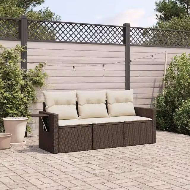 Set Divano da Giardino 3 pz con Cuscini-Sofa da Giardino-Divanetto da esterno Marrone in Polyrattan 350758