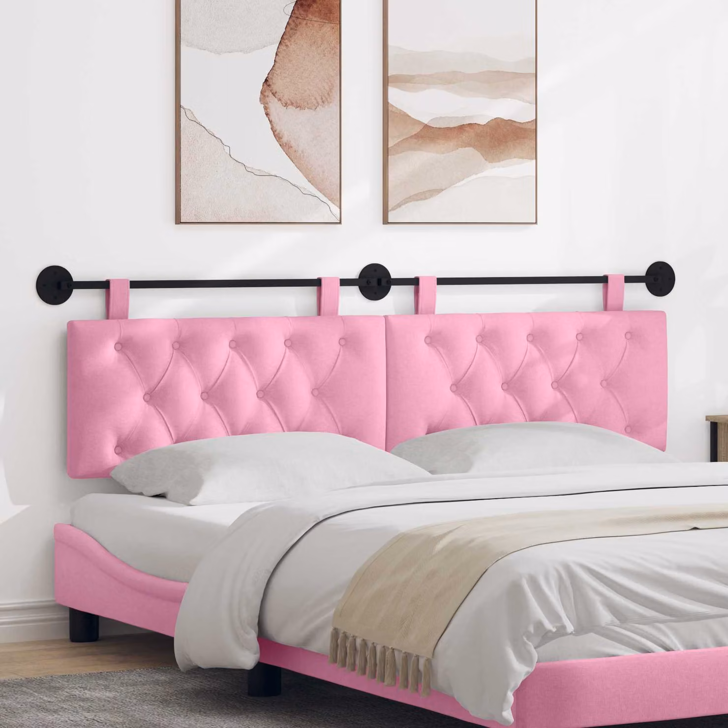 Testiera per letto sospesa vidaXL in tessuto rosa con struttura imbottita L: 170 cm, H: 55 cm, P: 7 cm