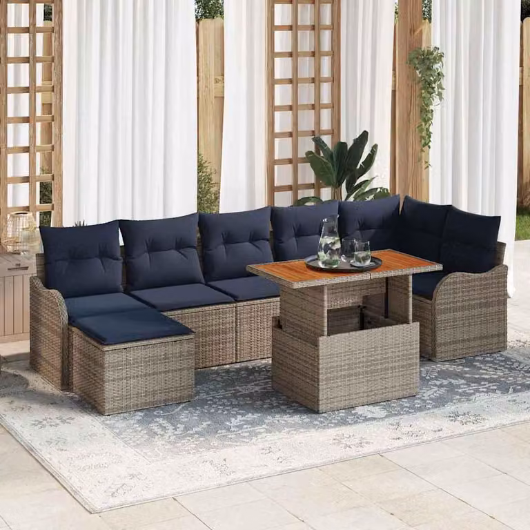 Maison Exclusive - Set da giardino composto da 8 pezzi, colore grigio e blu navy