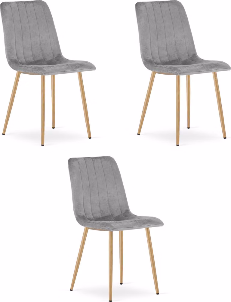 Lava - Sedia in velluto grigio chiaro con gambe in legno (set di 3)