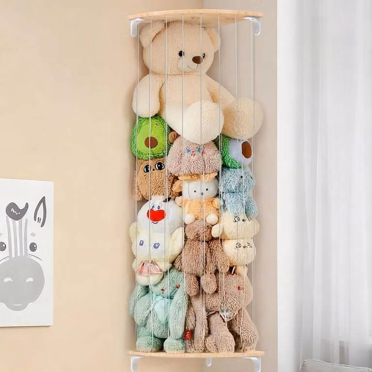 Scaffale porta-peluche da 1,8 metri, da montare a parete, angolare, in legno, per camerette