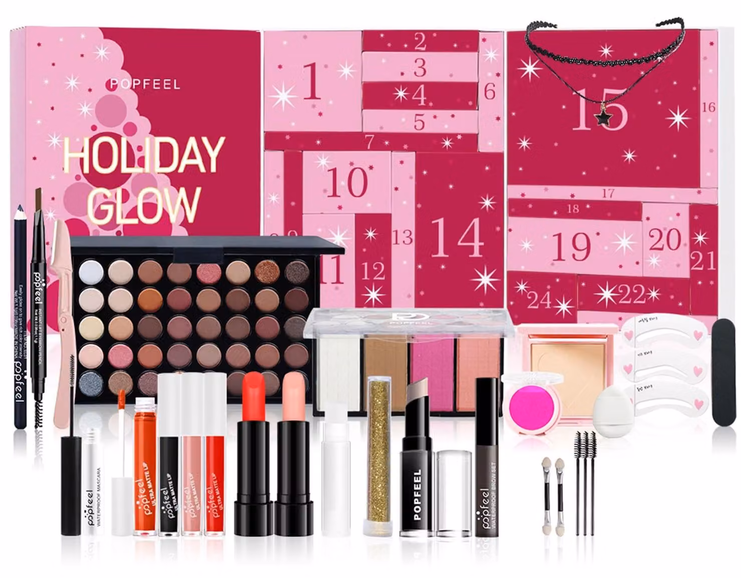 Inovra - Calendario dell'Avvento per il trucco 2025, calendario di 24 giorni per Natale, set regalo di trucco, calendario regalo individuale per Natale, set completo (C)