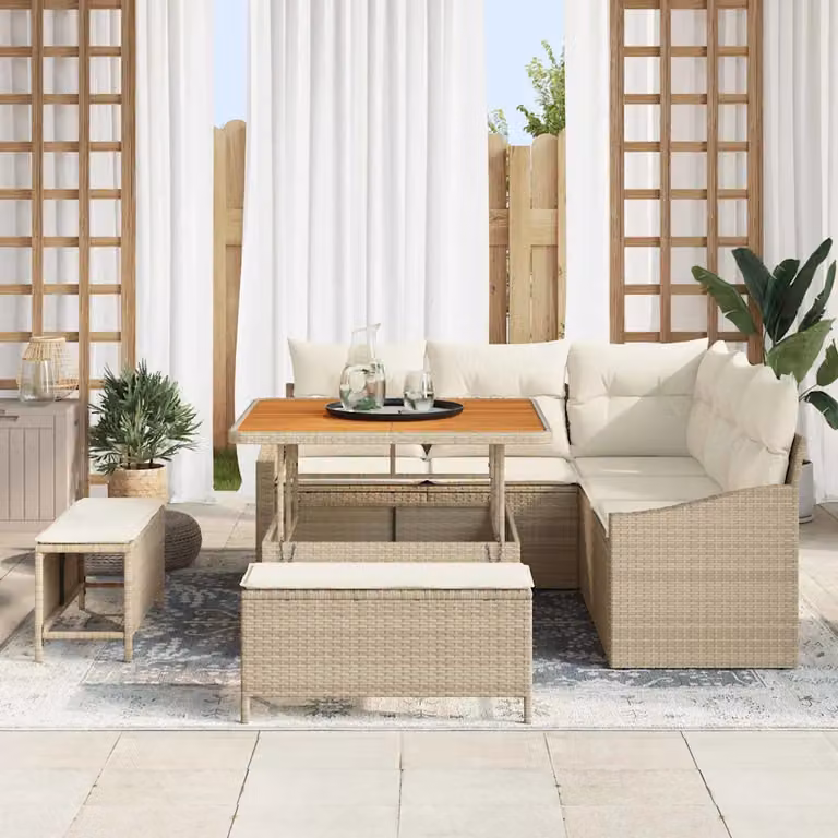 Set Divano da Giardino vidaXL 8 Pezzi Beige con Cuscini e Tavolino in Polyrattan e Acciaio