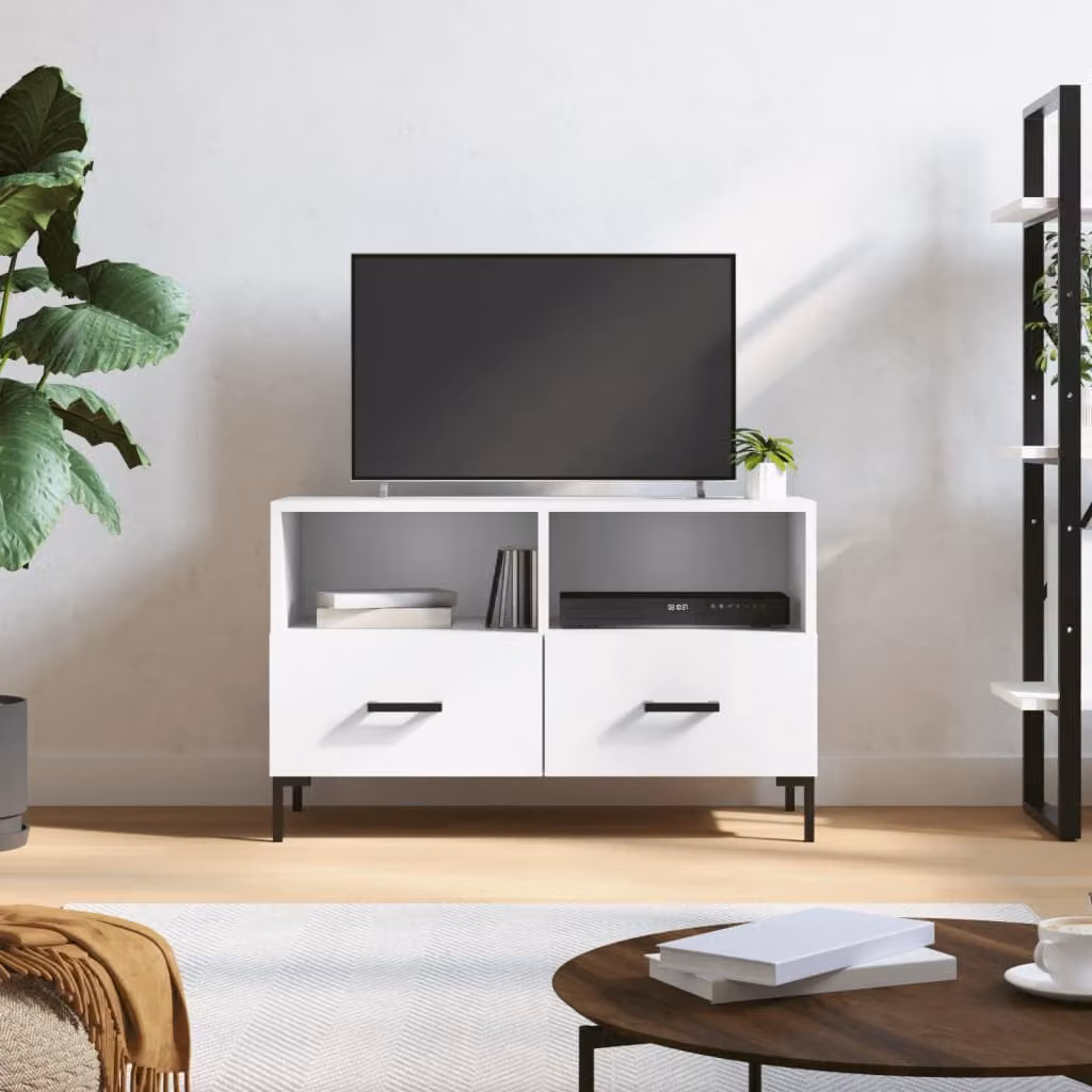 vidaXL Mobile Porta TV Bianco in Legno e Metallo L: 80 cm, P: 36 cm, H: 50 cm