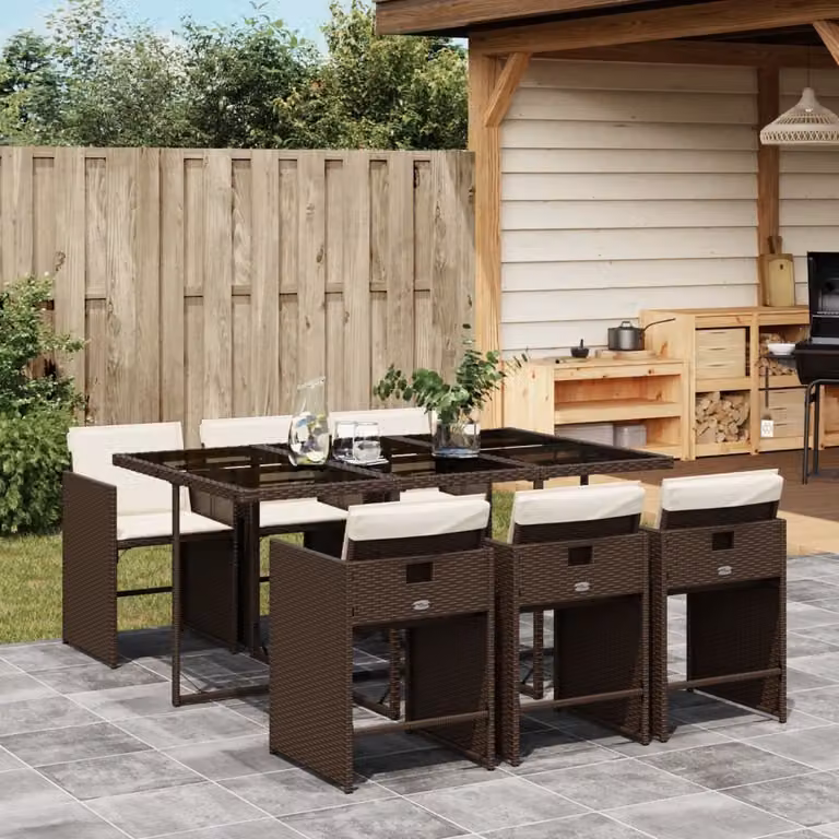 Maison Exclusive - Set da Pranzo da Giardino 7pz con Cuscini in Polyrattan Marrone