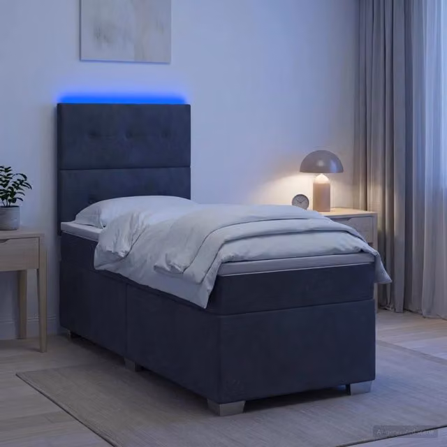 Letto con Box Spring, Materasso Ibrido e Illuminazione LED vidaXL, Grigio, L/P: 90 x 190 cm