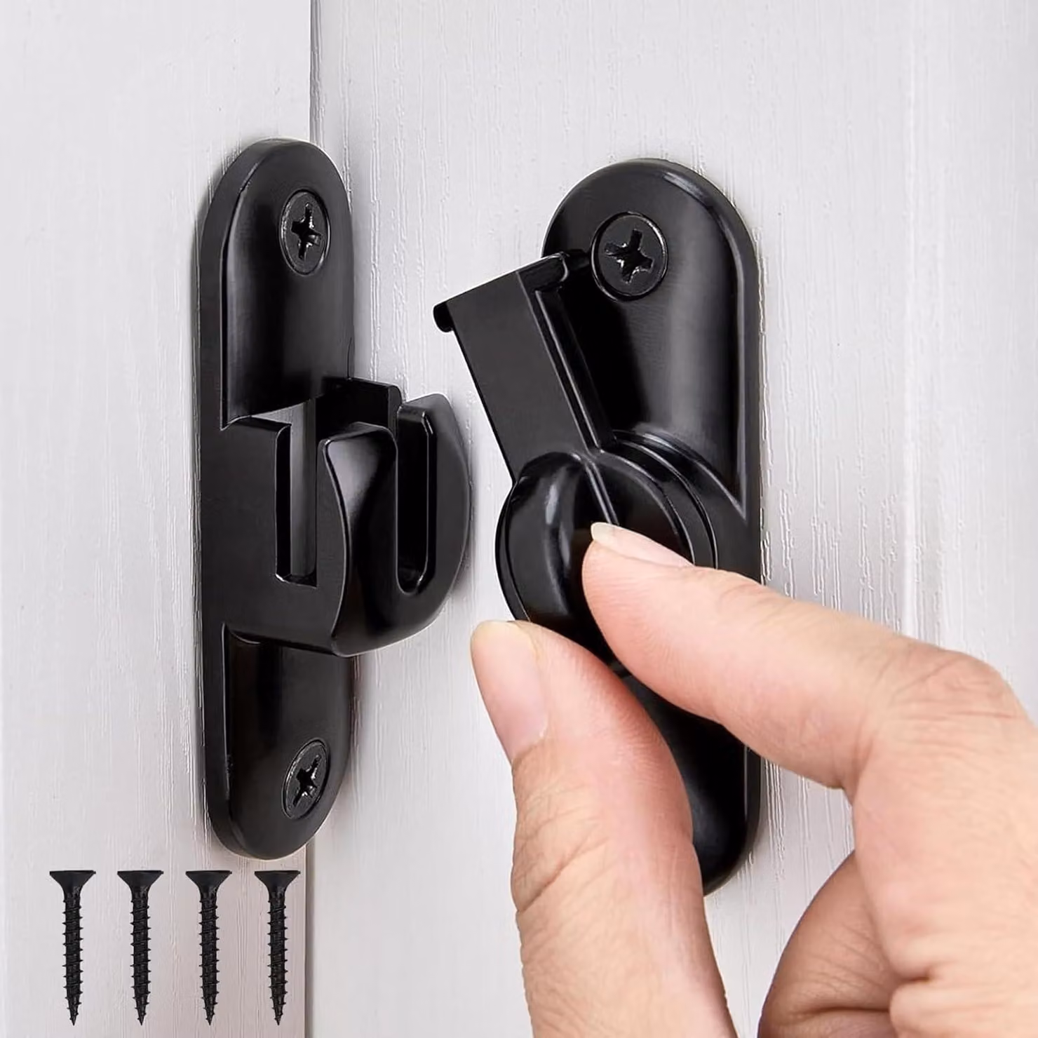 Chiusura per porta scorrevole, realizzata in lega di zinco, rotazione a 90/180°, colore nero, con viti, per ambienti interni