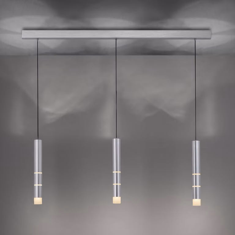PURE Lampada LED a sospensione Vega, tre cilindri, alluminio Vega, Alluminio / Grigio / Zincato, Soggiorno / Sala da pranzo, Alluminio, Moderno