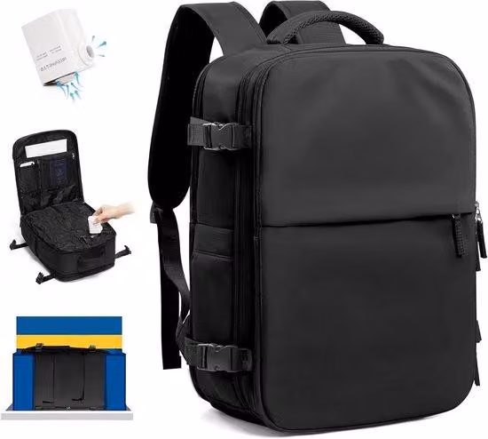 Zaino da viaggio con sistema sottovuoto integrato - 40x30x20 cm - Nero