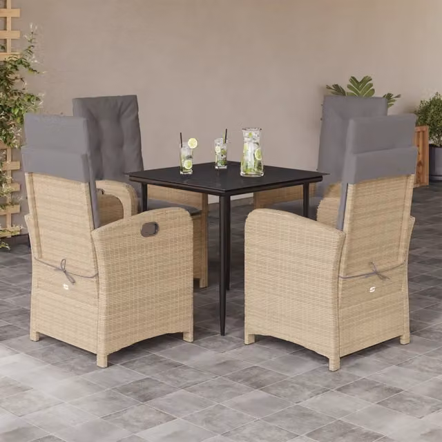 Set Pranzo da Giardino 5 pz con Cuscini Beige Misto Polyrattan 3212391