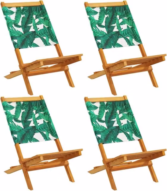 Sedie da Giardino Pieghevoli 4 pz | Sedie da Esterno Verde Tessuto e Legno Massello