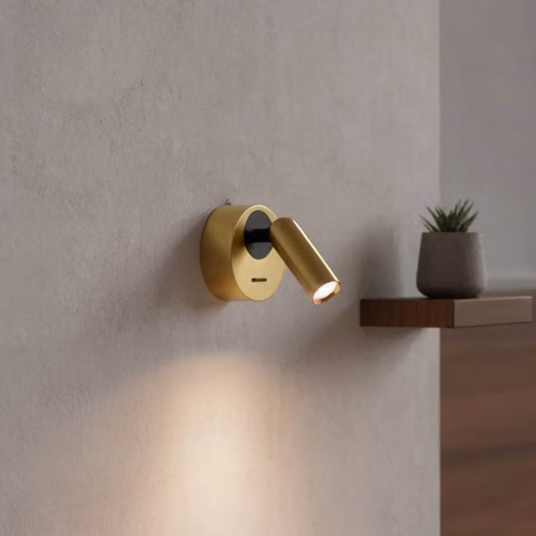 IDEAL LUX Faretto LED da parete Ideal Lux Bean, Ø 7 cm, color ottone Bean, Ottone / Oro, Soggiorno / Sala da pranzo, Metallo, Moderno