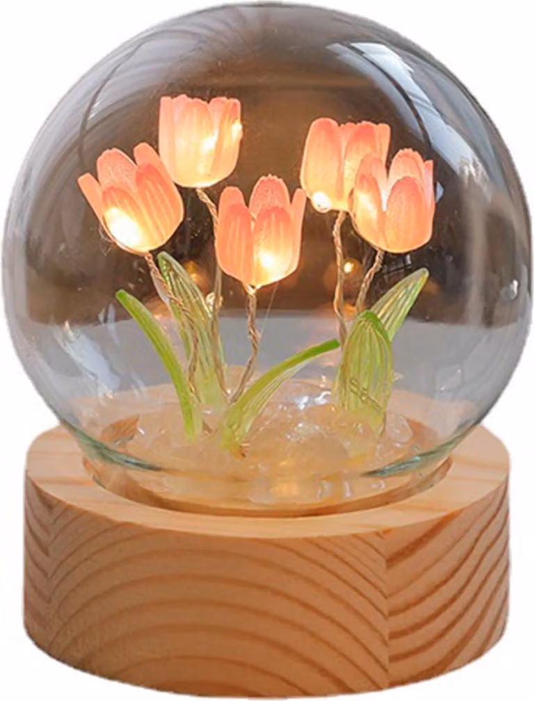 Luce notturna a forma di fiore, lampada a forma di tulipano, elemento decorativo per la casa, lampada da comodino per ufficio o camera da letto, colore rosa