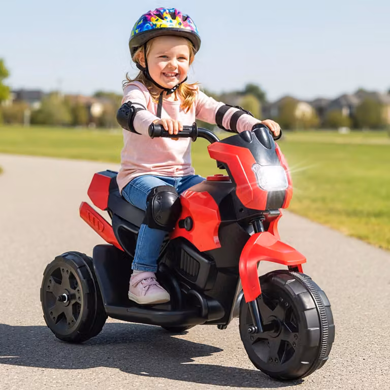 Moto elettrica a 3 ruote Costway per bambini da 37 a 72 mesi con fari LED e pedale, colore Rosso