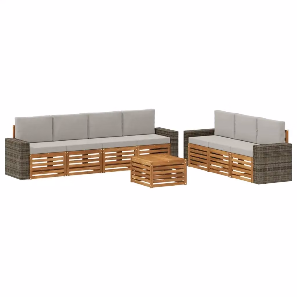Set di divani da giardino vidaXL a forma di L composto da 8 pezzi in legno di acacia con cuscini beige e grigi – 2