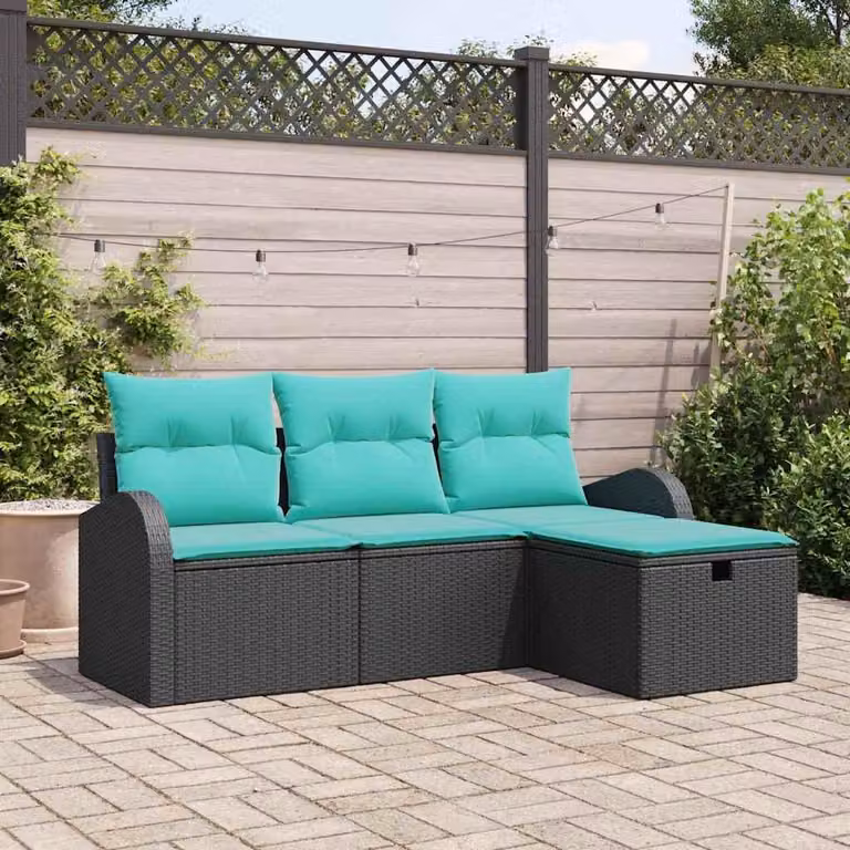 Maison Exclusive - Set da giardino composto da 4 pezzi, divano in rattan sintetico nero