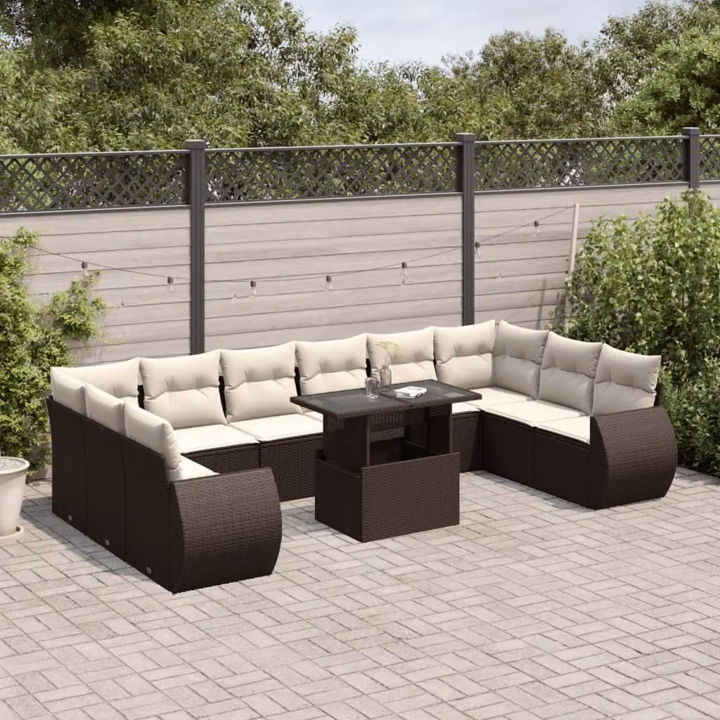 Maison Exclusive - Set Divani da Giardino 11 pz con Cuscini Polyrattan Marrone