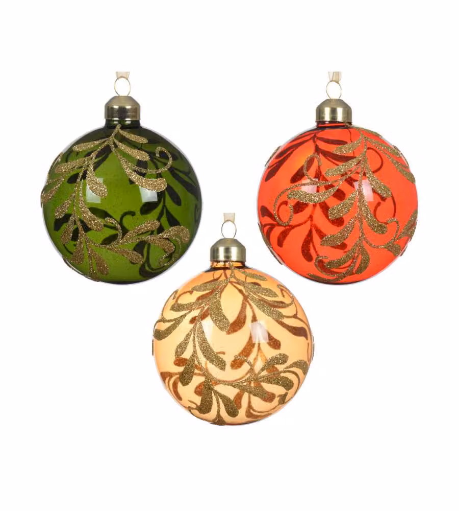 Decoris Pallina di Natale in Vetro - Decorazione Rami Glitterati - 8cm