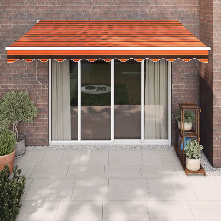 Tenda retrattile vidaXL con bracci pieghevoli in alluminio e tessuto in poliestere, colore arancione e marrone, L: 350 cm, P: 250 cm