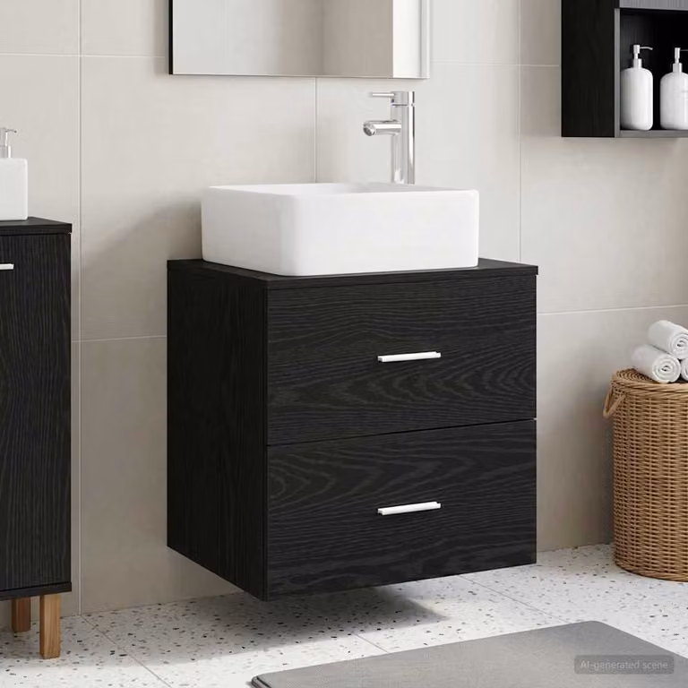 Lavabo da parete mobile vidaXL in rovere nero L: 49,5 cm, P: 41 cm, H: 63 cm