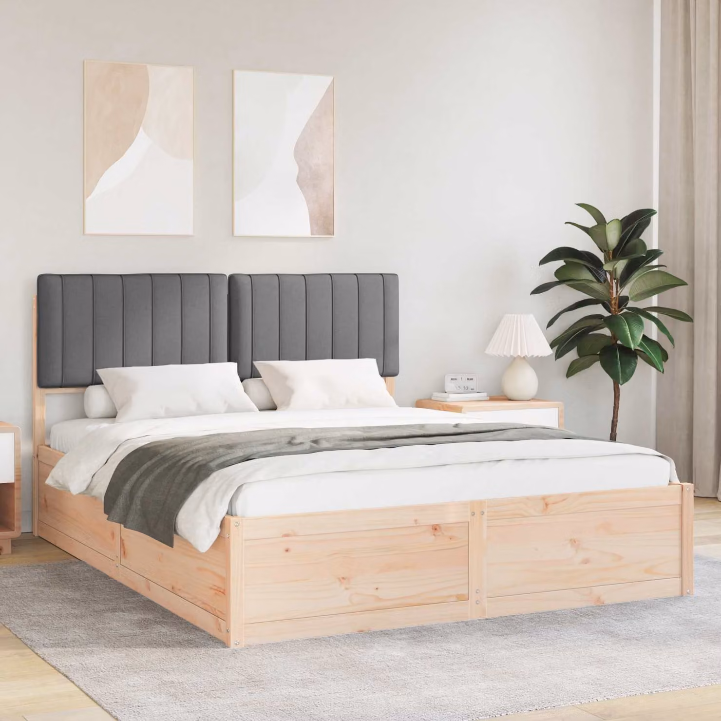 Letto con testiera rivestita vidaXL in legno e tessuto grigio 150 x 200 cm – 1