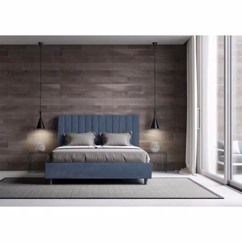 Letto matrimoniale alla francese Agueda Ityhome imbottito in microfibra blu L: 165 cm, P: 230 cm, H: 122 cm – 2