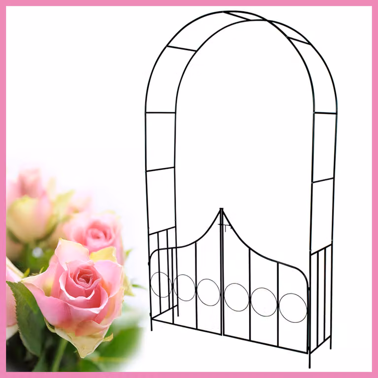Arco per rose rampicanti TecTake GmbH in acciaio con porticina, verde, H: 240 cm, L: 140 cm, P: 40 cm
