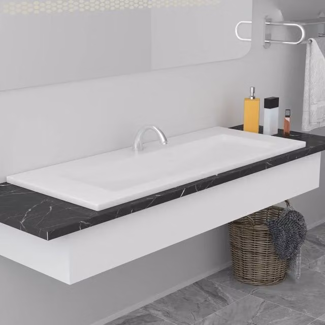 Lavabo da Incasso-Lavandino-Lavello 101x39,5x18,5 cm in Ceramica Bianco