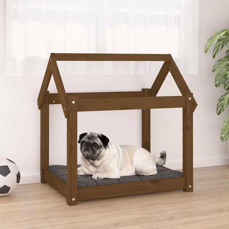 Cuccia per cani vidaXL in legno di pino massello, colore marrone, L 71 cm x P 55 cm x H 70 cm
