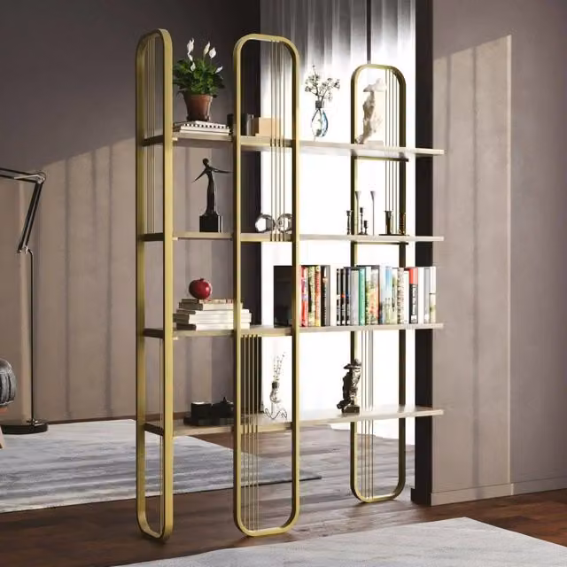 Libreria Angylla DMORA, Scaffale Moderno in Metallo e MDF, Oro, L: 125 cm, P: 28 cm, H: 180 cm – 1
