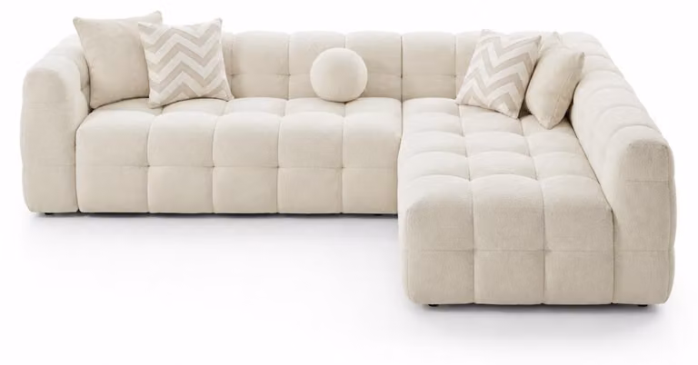 Divano ad angolo a forma di L, color beige, confortevole, moderno, ideale per il soggiorno