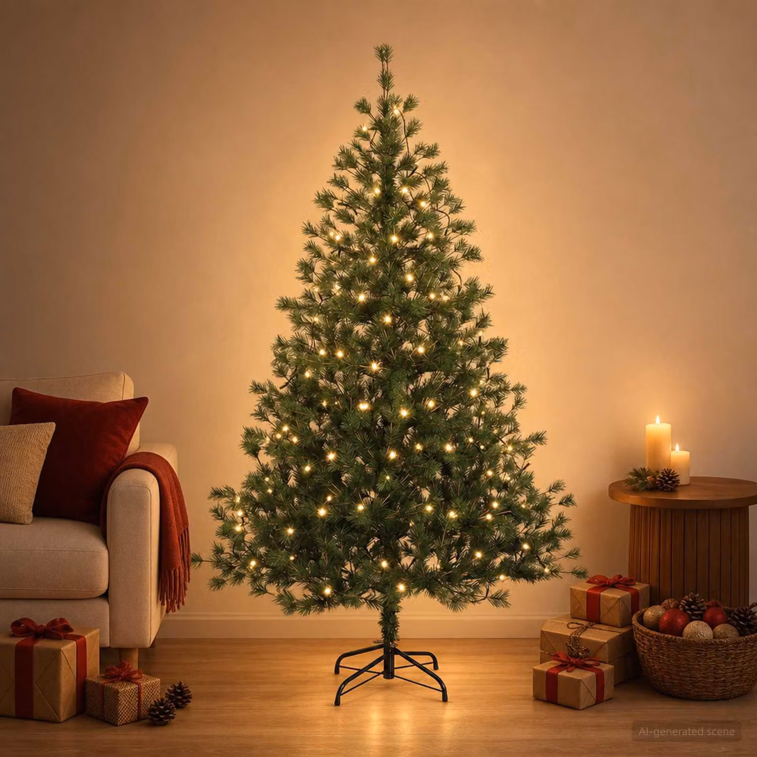 Albero di Natale artificiale pieghevole, altezza 150 cm, con 150 luci a LED