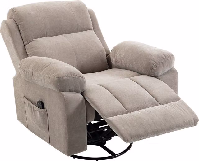 HOMCOM Poltrona relax TV girevole 360° con massaggio, riscaldamento ed effetto ciniglia, beige   Aosom Italy
