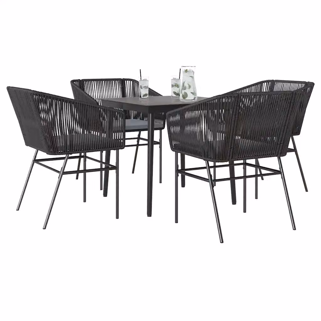 Set da Pranzo da Giardino Moderno in Polyrattan con Tavolo in Vetro e 5 Sedute, Colore Nero e Grigio – 2