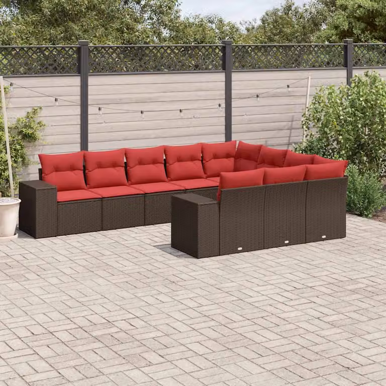 Set di divani da giardino vidaXL in polyrattan marrone con cuscini, componibile a L per esterno e terrazza