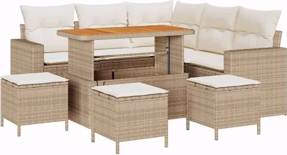 Set Divano da Giardino 9 pcs Beige polyrattan