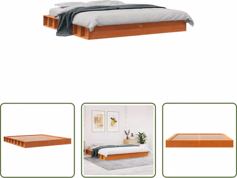 The Living Store letto in legno massiccio cera marrone 180x200 cm pino