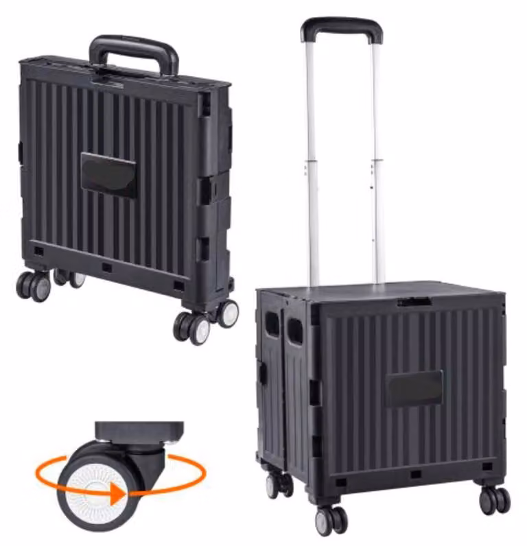 Carrello pieghevole per la spesa e trolley, colore nero, con ruote adatte a tutti i terreni e con elevata capacità di carico
