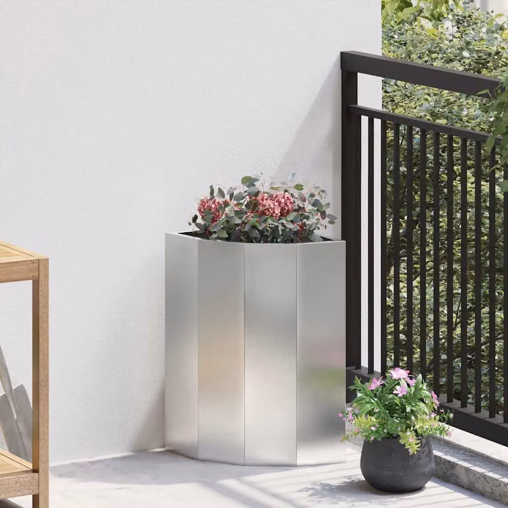 Vaso d'angolo vidaXL in acciaio inox argento L/P/H: 30 x 30 x 50 cm