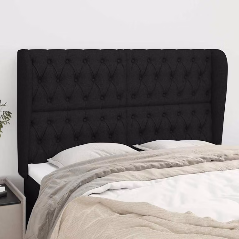 Testiera ad Orecchio vidaXL in Tessuto Nero, L/P/H: 147 x 23 x 118/128 cm