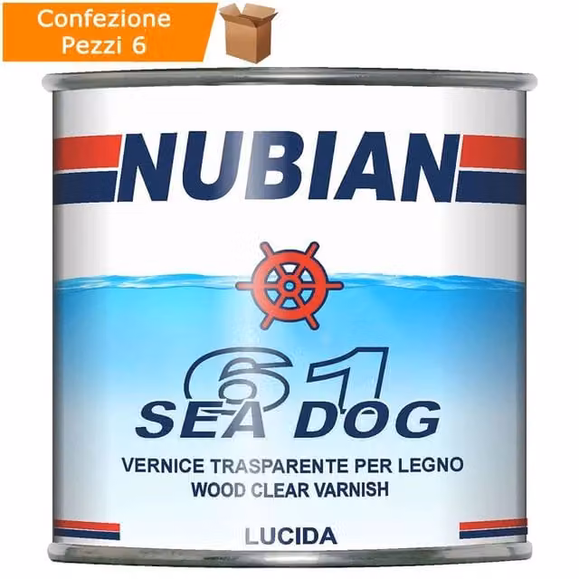 Multipack da 6 pezzi di vernice flatting Sea Dog 61 per legno, monocomponente lucida, trasparente, 750 ml per flacone