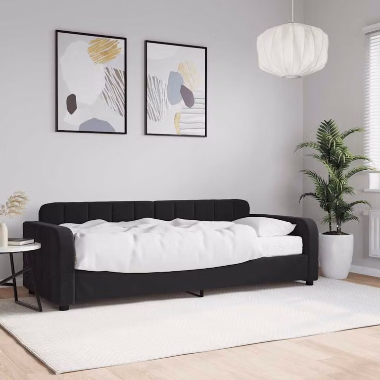 vidaXL Divano Letto in Velluto Nero con Materasso L/P: 80 x 200 cm