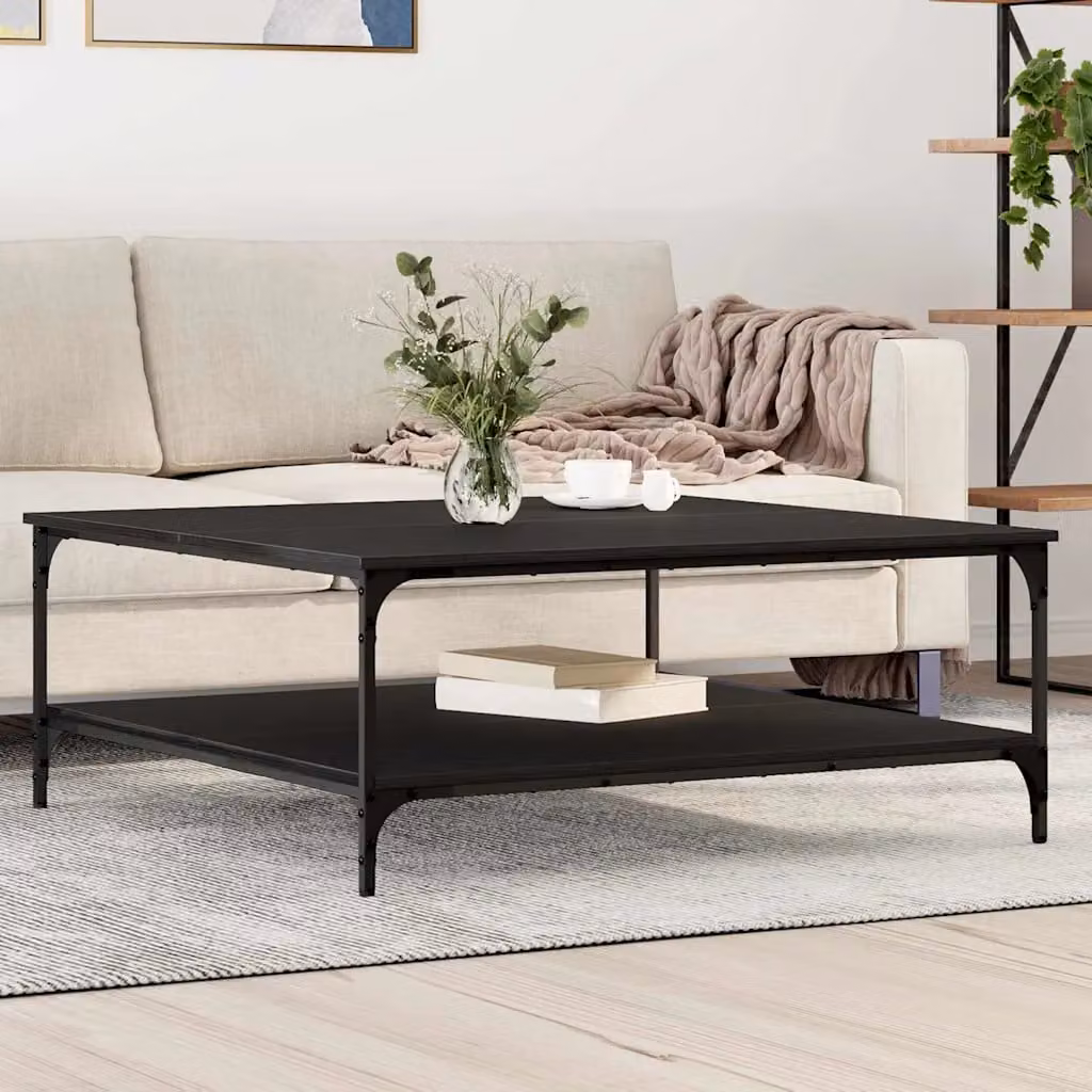 vidaXL Tavolino da salotto quadrato in stile industriale, colore nero, L: 100 cm, P: 100 cm, H: 40 cm