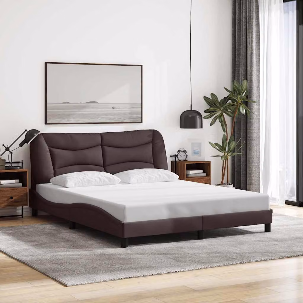vidaXL Giroletto Hvar senza Materasso in Tessuto Marrone Scuro L/P/H: 200 x 160 x 74,5 cm