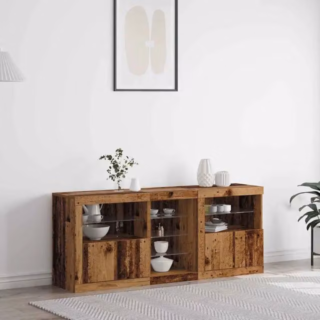 Madia moderna vidaXL in legno marrone con illuminazione LED integrata L/P/H: 162 x 37 x 67 cm