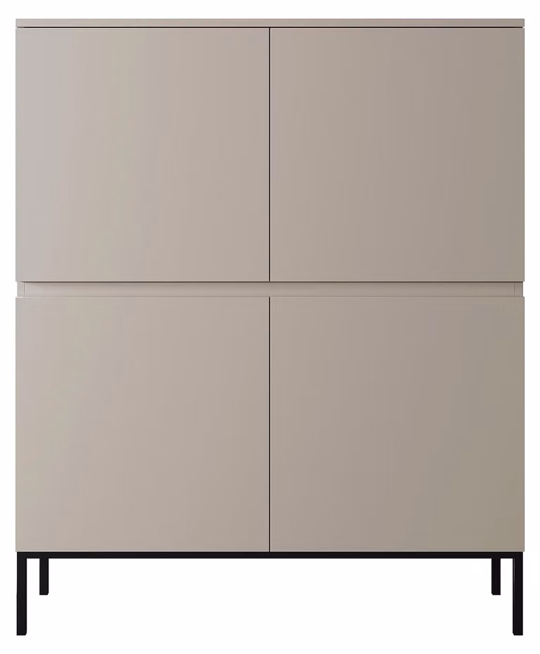 Comodino da 100 cm, con 4 ante, 8 scomparti, color beige/nero