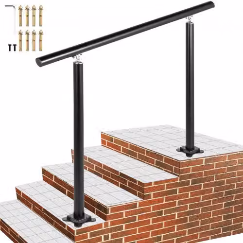 Corrimano per scale esterne VEVOR in alluminio nero, regolabile da 0 a 60 gradi, lunghezza 121,9 cm